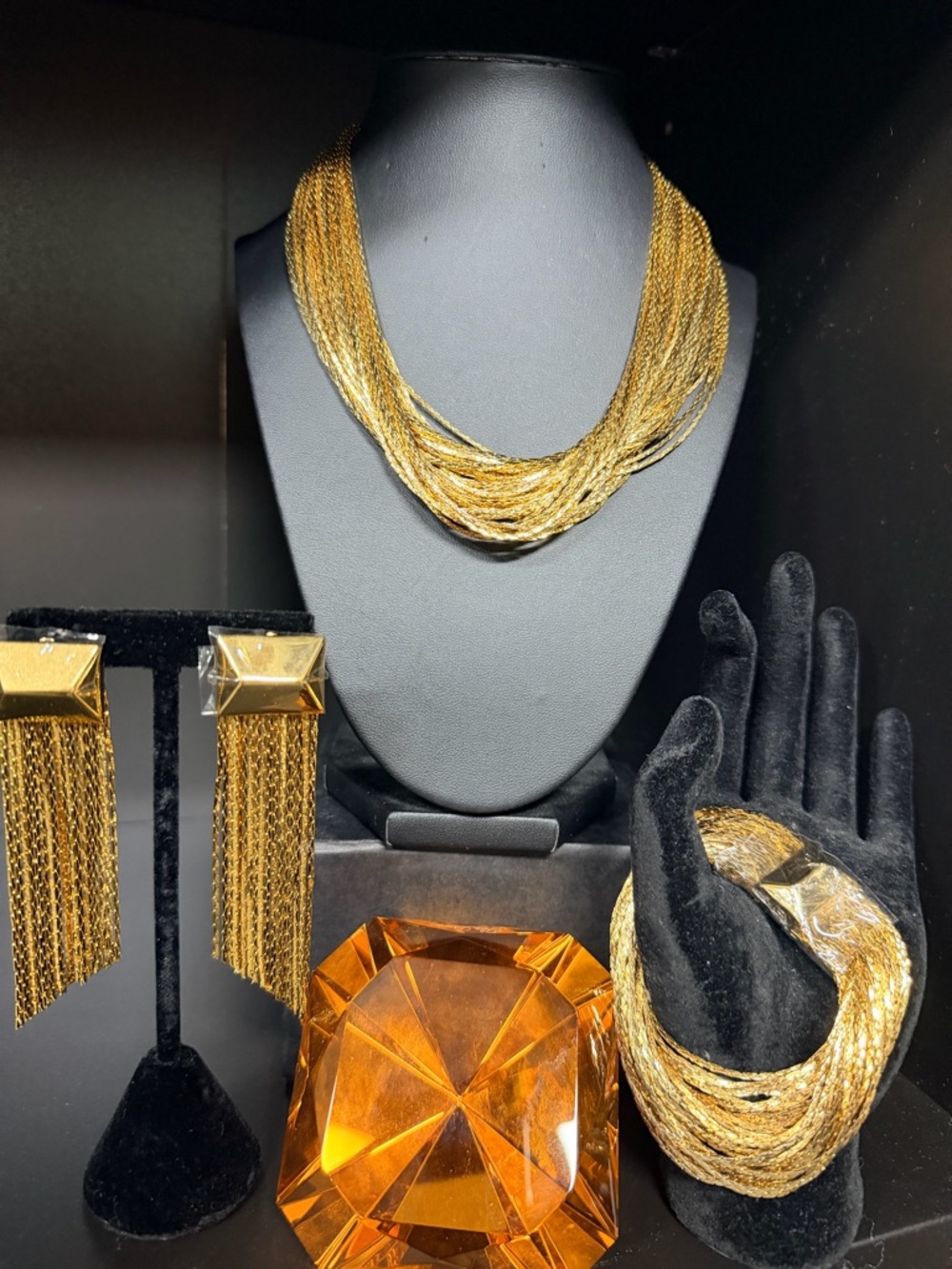 KJL 18ktGold plated Multi-Strand Necklace and Bracelet Set - Elegant Women